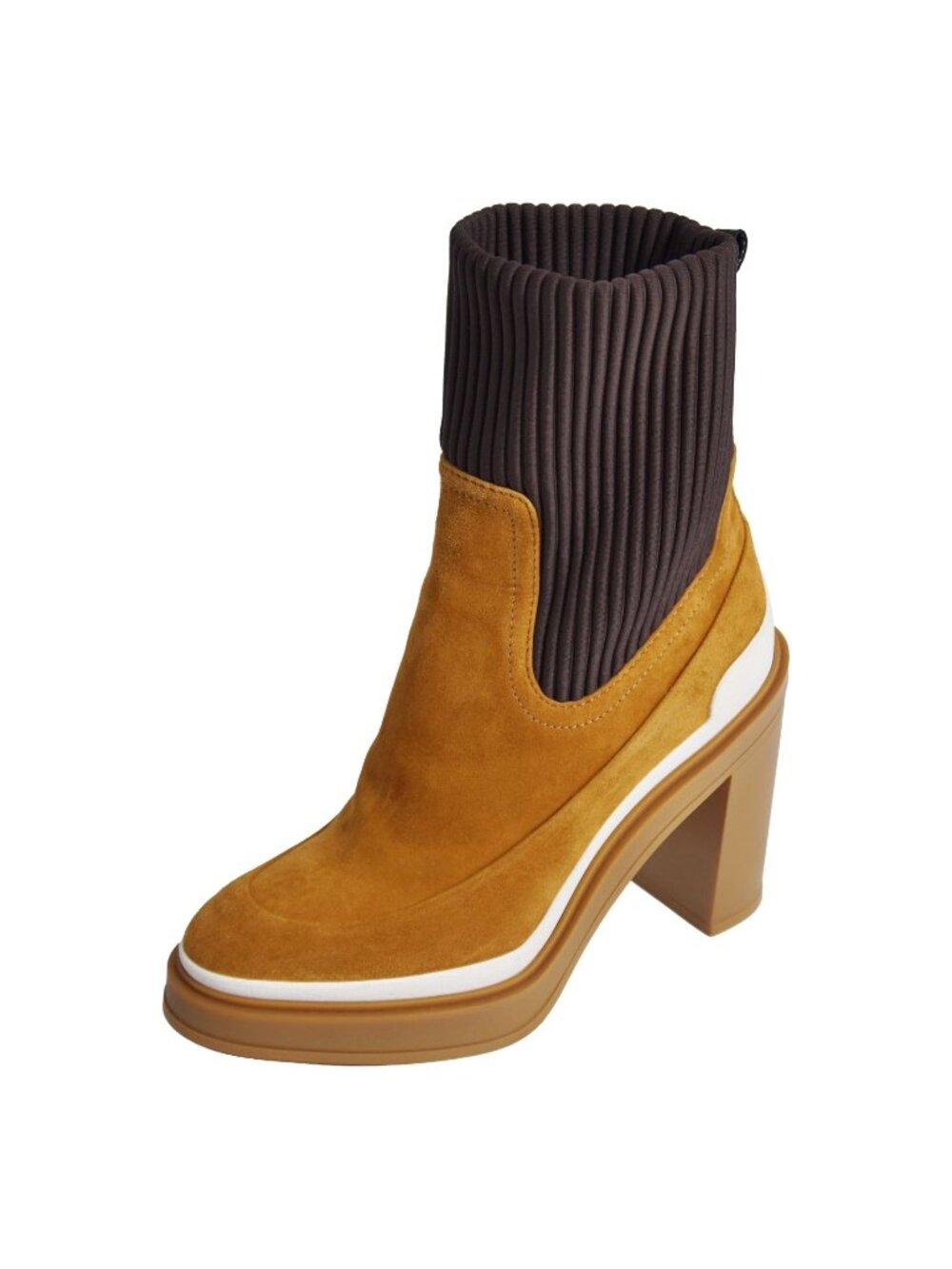 Hermes Boots Short Sock Heels Shoes Suede Brown